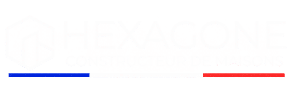 Hexagone Constructeur de Maisons : Votre Maison en France Logo Hexagone Constructeur de Maisons avec icône hexagonale et ligne tricolore bleu blanc rouge.