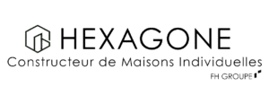 Logo Hexagone, constructeur de maisons individuelles du groupe FH, avec une icône hexagonale architecturale.
