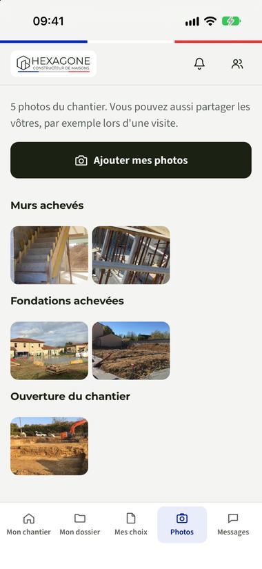 Les photos du chantier dans l’application Hexagone